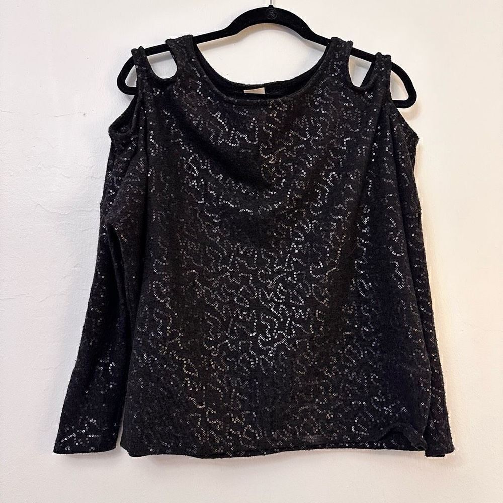 S-Twelve Long Sleeve Stretch Cold Shoulder Blouse Black Size Small